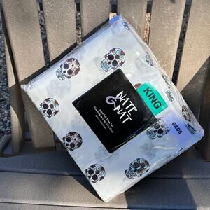 Nate & Nat King Sheet Set Day of the Dead Skull Skeleton Halloween NWT White